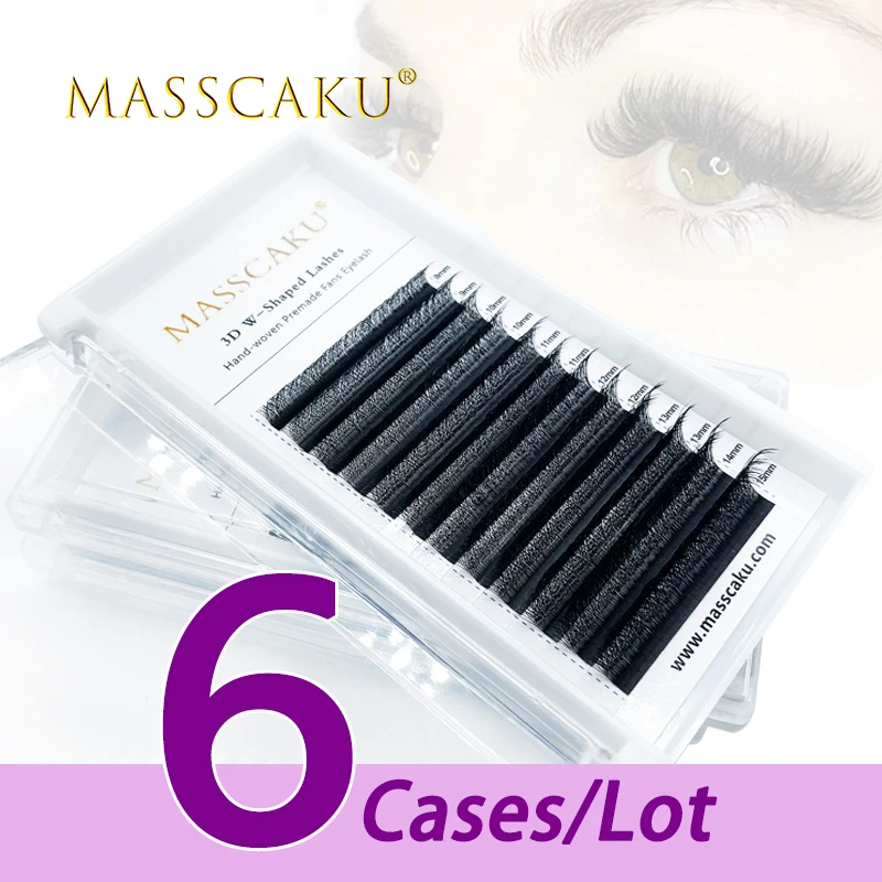 

MASSCAKU 6case/lot W lashes 0.07 thickness 3D premade volume fans eyelash extension supplies c/d curl soft faux mink eyelashes