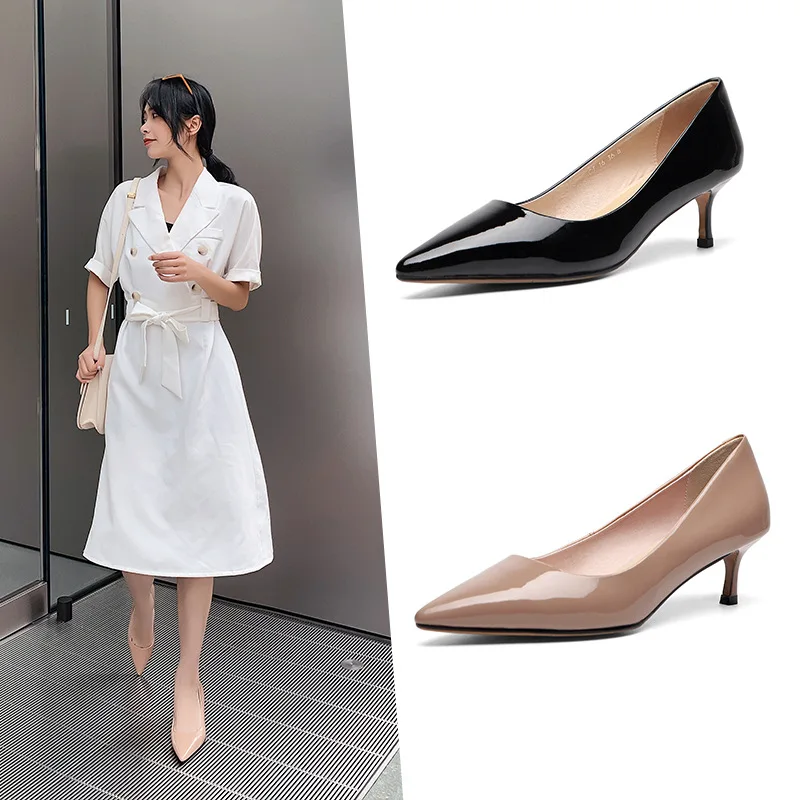 

Classic Simple Leather Shoes Patent Cowhide Work Shoes 2019 Autumn Pointed-Toe Semi-high Heeled WOMEN'S Shoes Thin Heeled S21309