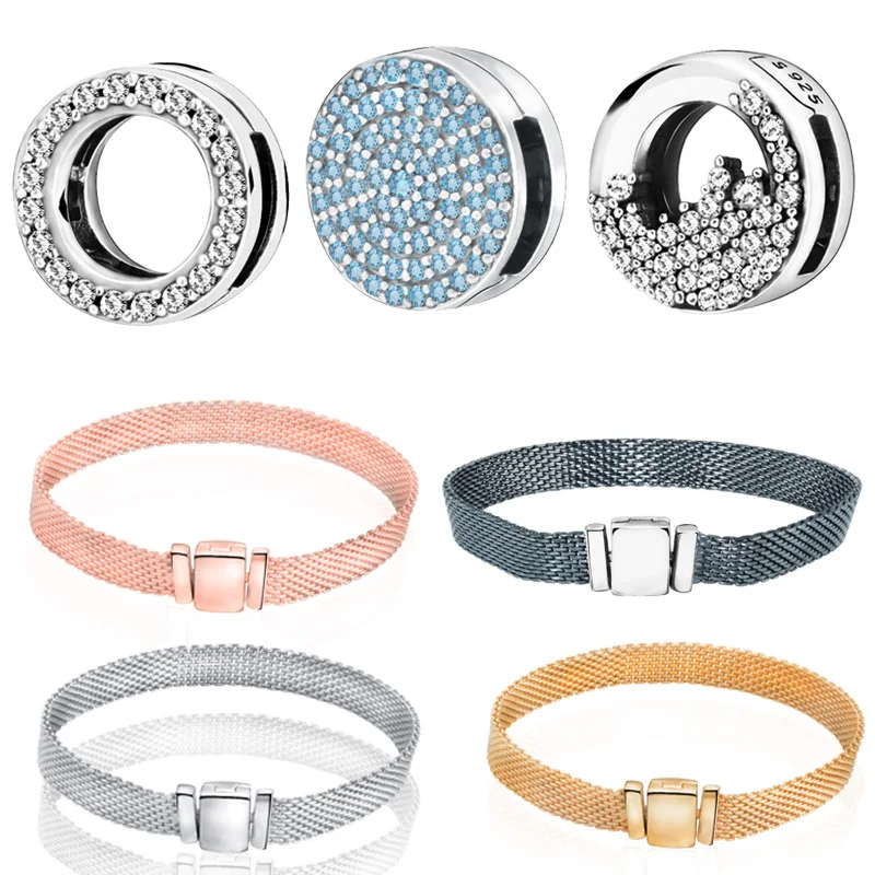 2019 Winter 100% 925 Sterling Silver Bead Reflexion Sparkling Clips Charms fit Original Pandora Bracelets Women jewelry | Украшения и