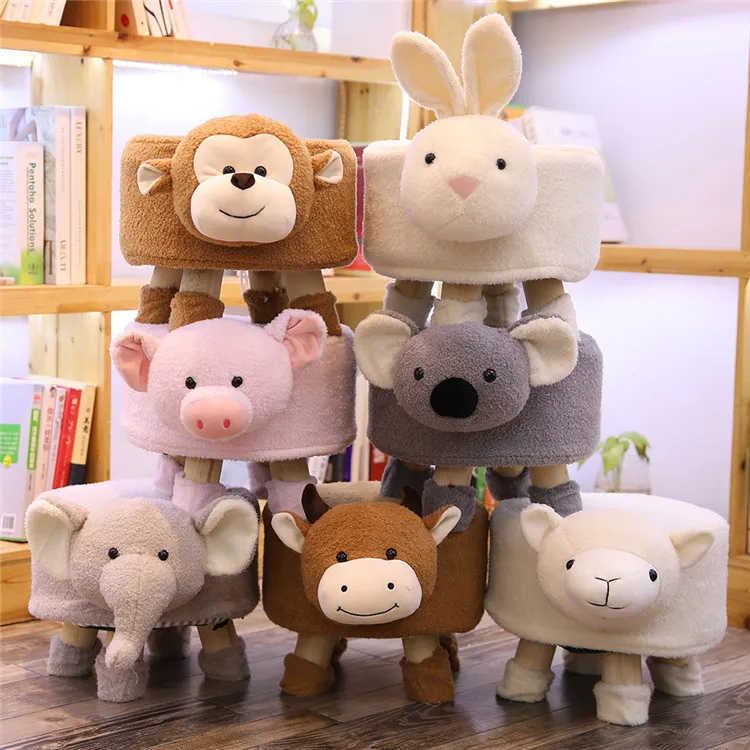 

Solid Wood Cartoon Animal Modeling Small Stool Sofa Stool Plush Toys Creative Fun Children Animal Stool