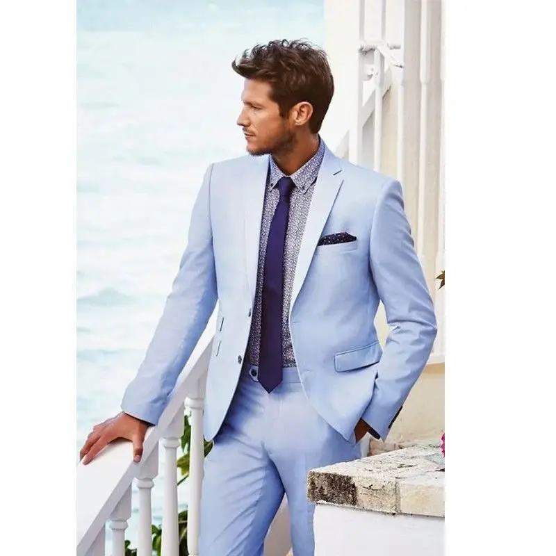 

Men's casual Sky Blue Mens Groom Tuxedo Wedding Suits 2 Piece Slim Fit Groomsman Party Suits handsome groom wedding dress