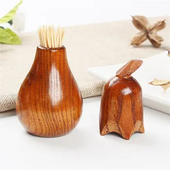 

Dust-proof Toothpick Storage Container Box Calabash Shape Toothpick Holder Tableware Wood Toothpick Storage Box