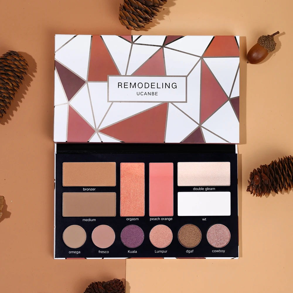 eyeshadow palette with highlighter and blush