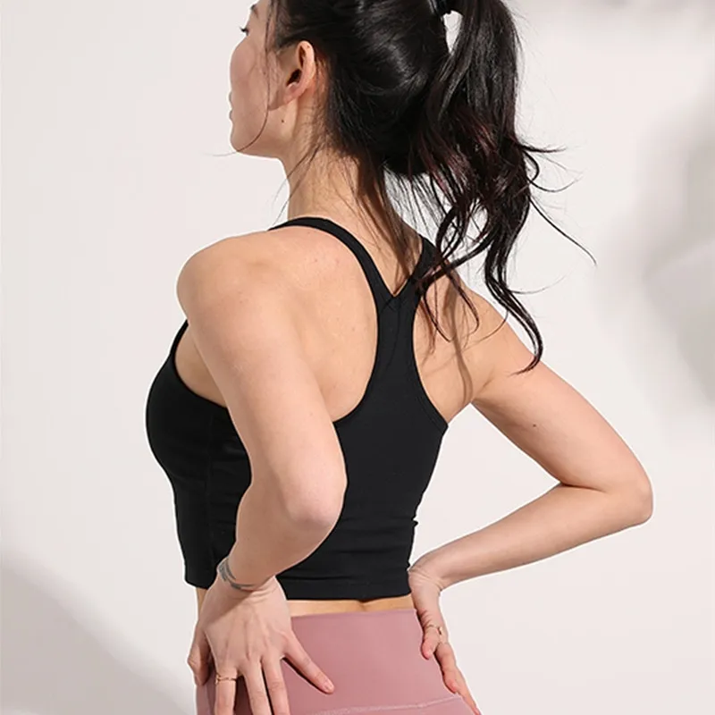 CretKoav New Sports Vest Women Elastic Tight Sleeveless Running Vest Sexy Crop Top Workout Quick-Dry Yoga Shirts With Pads