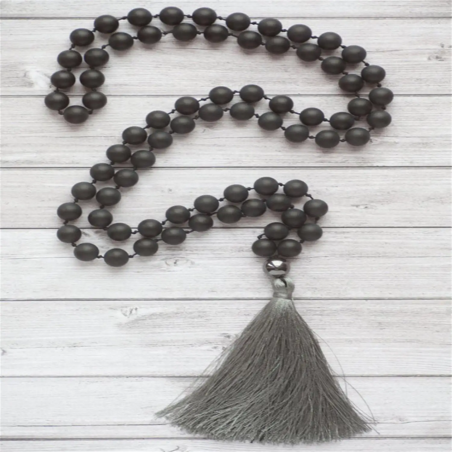 

8mm Black Agate 108 Beads Handmade Tassel Necklace Spirituality Prayer Religious Meditation Classic Spiritua Chakra Tibetan