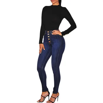 

Fall 2019 Stretch High Waist Jeans Women Warm Winter Casual Straight-breasted Denim Pants Femme Denim Trouser Plus Size