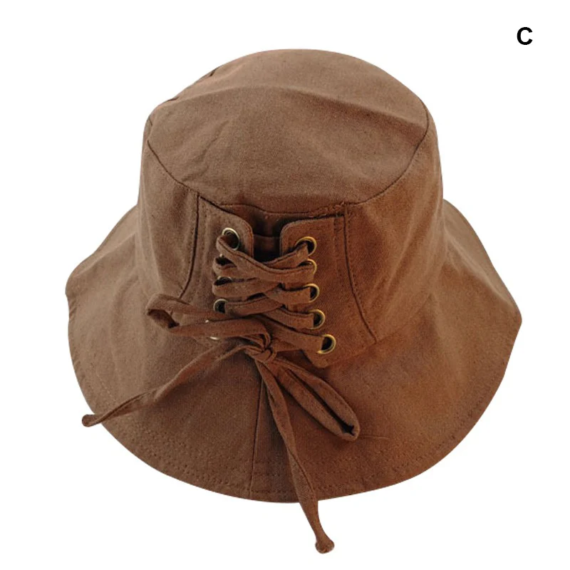 Brown Chapeau Femme Ete милые индивидуальные шляпы для женщин Универсальные однотонные Sombrero Mujer Солнцезащитная хлопковая пляжная шляпа на шнуровке - Color: Brown
