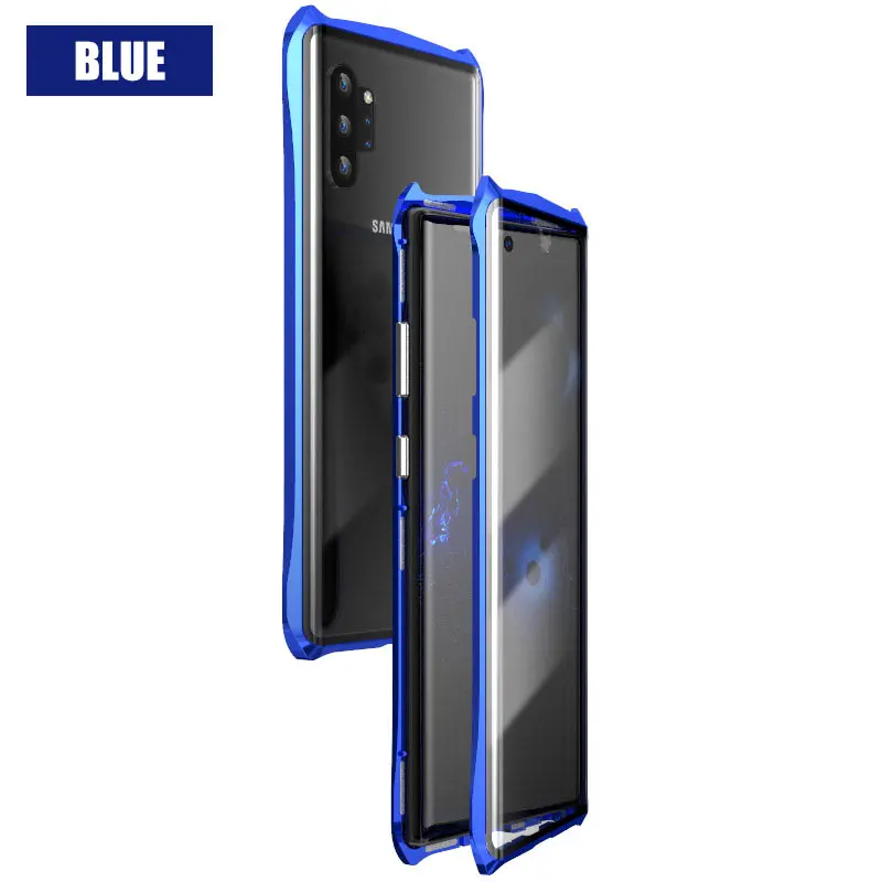 Blue Роскошный 360 Защитный чехол для всего тела для samsung Galaxy Note 10 Note 10+ Магнитный чехол, противоударный чехол, двустороннее стекло - Цвет: Blue