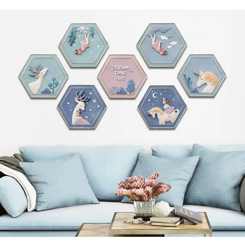 YXYT Nordic Style Wall Hanging Decoration girl with unicorn modern home Hotel cafe Entrance porch wall decor (17)
