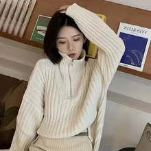 

2021 Autumn And Winter Loose Sweater Wild Long-Sleeved Ladies Sweater Casual Temperament Zipper Pullover Fashion Sweater Women