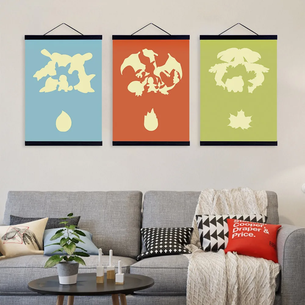 

Mild Art Color Abstract Anime Charizard Solid Wood gua zhou hua CHILDREN'S Room Decoration Scroll Painting a Generation of Fat