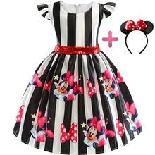 Детское рождественское платье в полоску с большим бантом и Минни Маус для девочек нарядное платье для принцессы, костюм, платья Одежда для костюмированной вечеринки на Хэллоуин