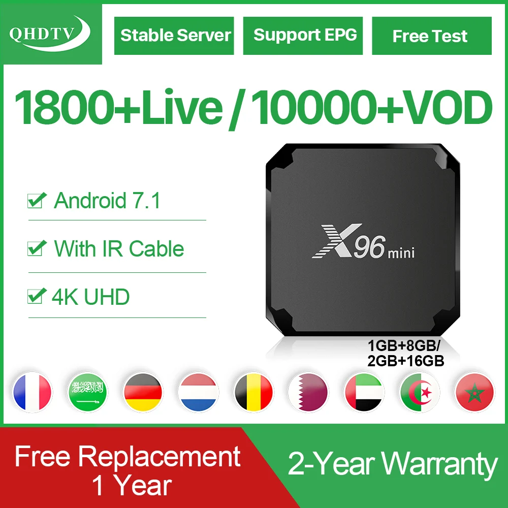 

X96 Mini Android 7.1 TV Box Smart IPTV Arabic 1 Year QHDTV Code Arabic Frence Netherlands X96Mini Media Player
