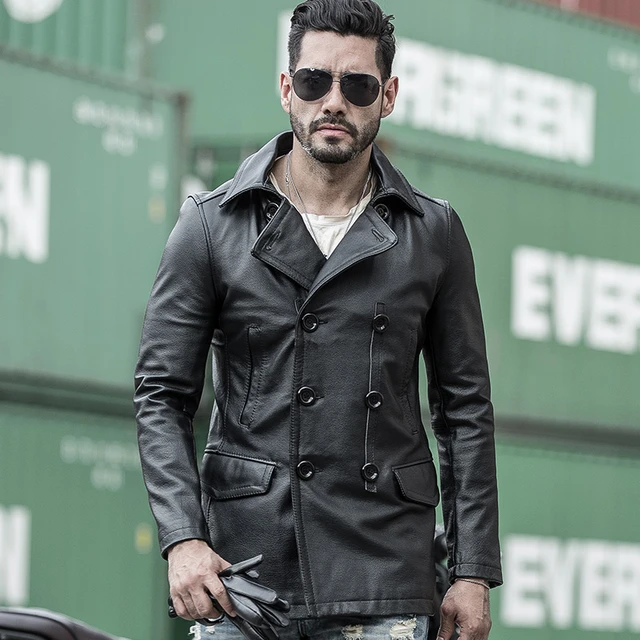 Double Breasted Leather Jacket Mens