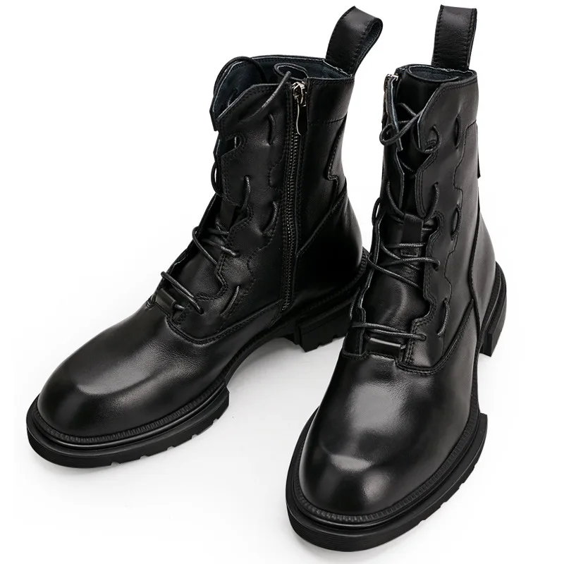 Riding boots Cowboy Boots Mens Plush Velvet Combat Boots Male Autumn Winter British Retro High Quality Genuine Leather Cowhide