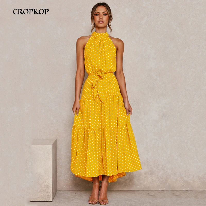 Summer Long Dress Polka Dot Casual Dresses Black Sexy Halter Strapless New 2020 Yellow Sundress Vacation Clothes For Women Summer Long Dress Polka Dot Casual Dresses Black Sexy Halter Strapless New 2020 Yellow Sundress Vacation Clothes For Women