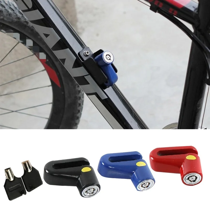 Bicycle Security Disc Lock Anti Theft Safety Security Motorcycle Bicycle Lock Steel Mountain Road Mtb Bicycle Cycling Rotor Disc Brake Wheel Lock Red 1pc
