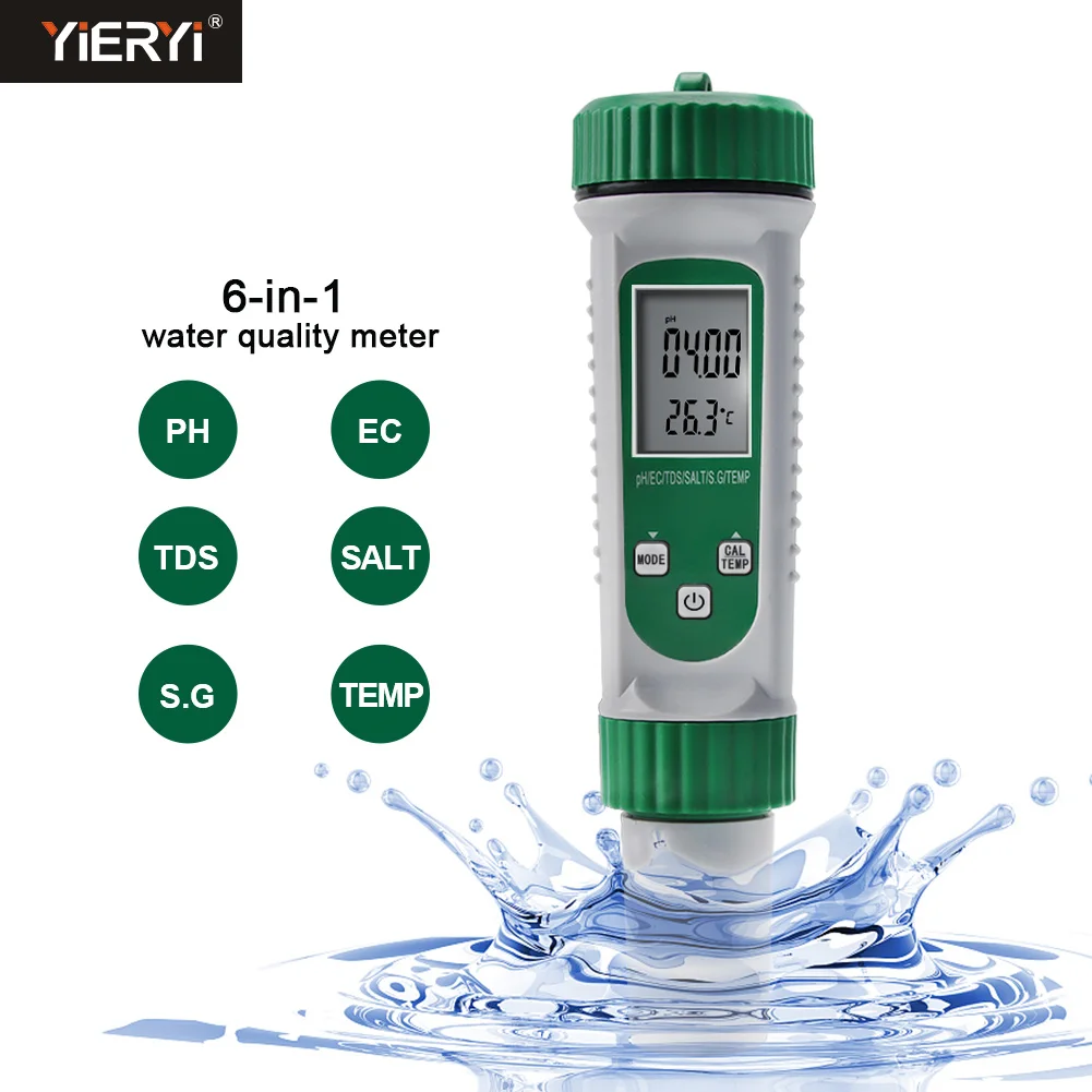 

6 in 1 Temp EC TDS Salinity S.G PH Meter High Precision Probe Water Quality Tester Acidometer for Drinking Laboratory Aquarium