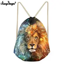 Модная сумка на шнурке для девочек и мальчиков с принтом льва в космосе, для мужчин и женщин, мини-рюкзак из парусины, Mochila, сумка для путешествий