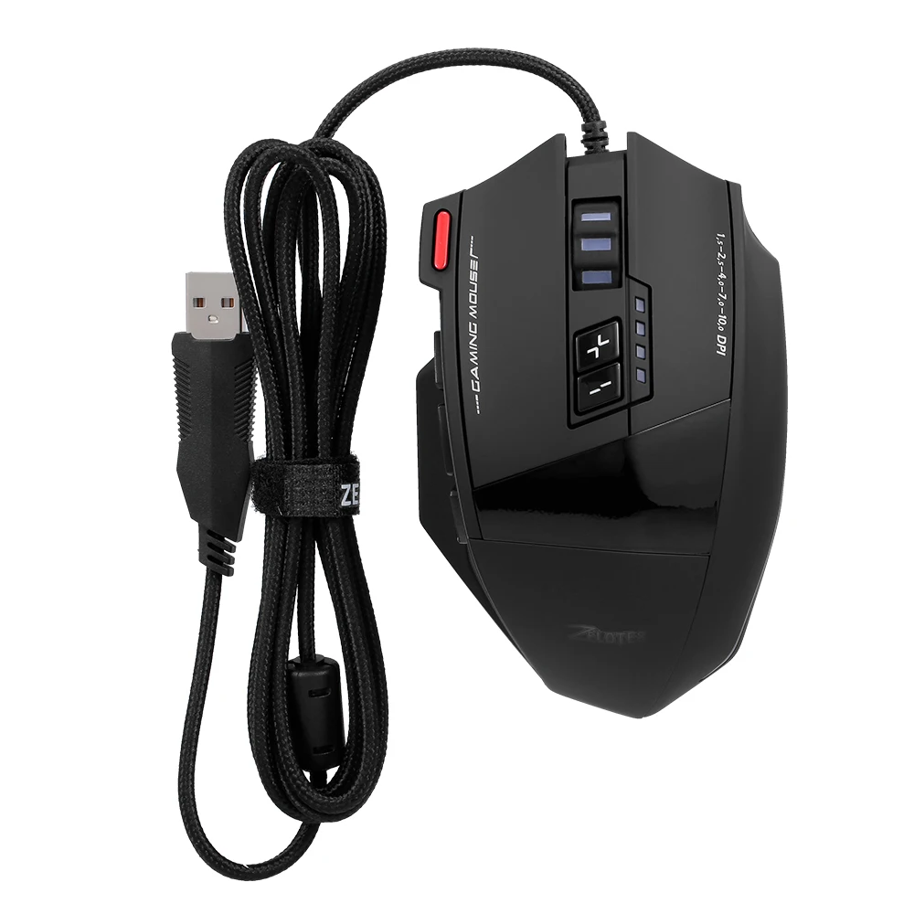 ZELOTES C-13 Wired USB 10000 DPI Optical Gaming Mouse 13 Programmable Buttons Computer Game Mice 5 Adjustable DPI LED Lights