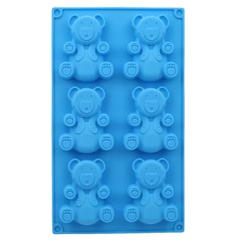 

6 Holes 3D Cute Cartoon Bear Form Cake Mold Silicone Moulds Baking Tools Kitchen Fondant Cake Mold Blue