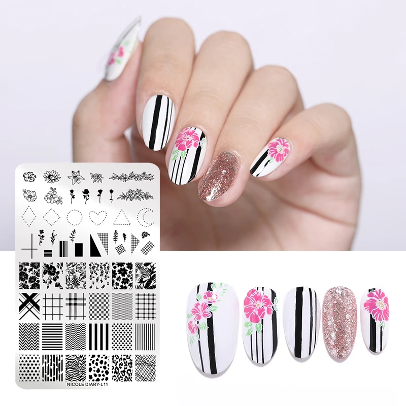 

NICOLE DIARY Nail Stamping Plates Template Flower Nail Art Stamp Stamping Image Plate Printing Stencil Nails Tool For Polish Gel