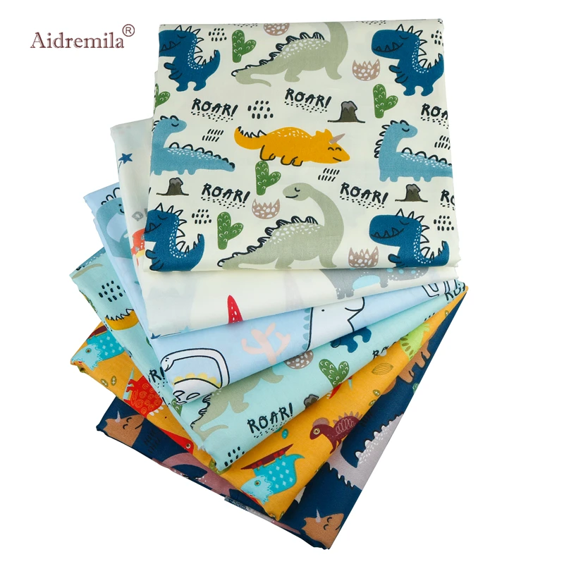 

Cotton Fabric Patchwork Printed Twill tissue Sewing&Quilting Cloth DIY Material For Baby&Child Cartoon Dinosaur Series 6pcs/Lot