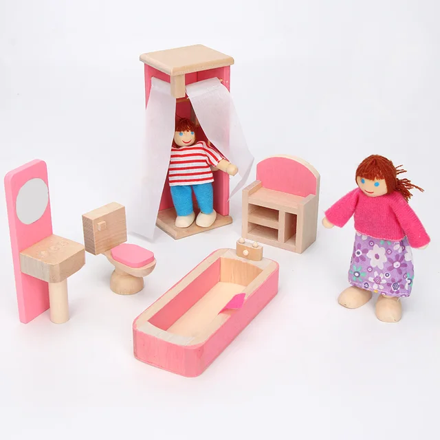 1 Set Wooden Doll Family Furniture House People 5