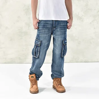

Fashion Men's Baggy Hip Hop Jeans 2020 Plus Size 30-46 Multi Pockets Skateboard Cargo Jeans For Men Tactical Denim Joggers
