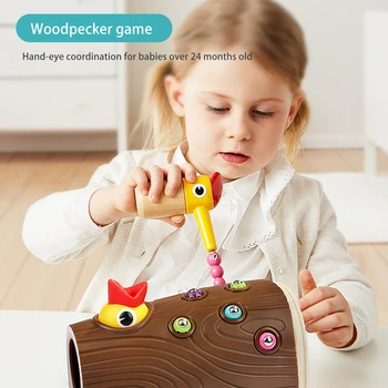 

Woodpecker Insects Educational Developmental Base Magnetic Wood Catch Insects Game Toys For Children Kids Montessori Toy