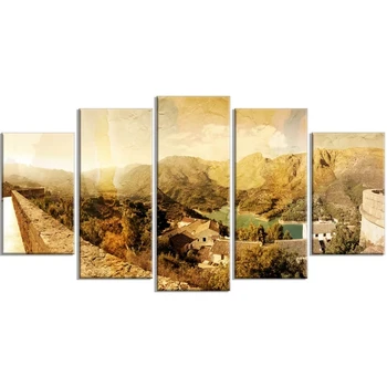 

5 Pcs Wall Art Home Decor Hd Print Modular Town View Tree Mountain Picture Posters Sky Canvas Painting For Bedroom Artwork Frame