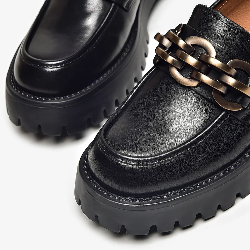 BeauToday Metal Chain Loafers Women Genuine Cow Leather Slip On Trend Ladies Shoes Mary Janes Chunky Flats Handmade 27788