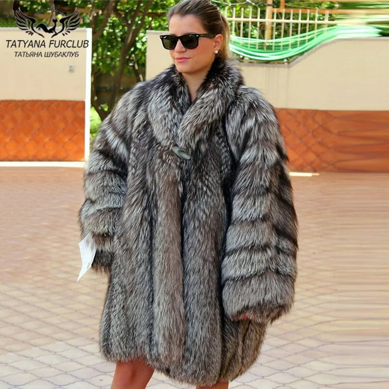 

2020 Winter Fashion Real Silver Fox Fur Coats For Women High Qulaity Genuine Fox Fur Coat Outwear Female Natural Fur Overcoats