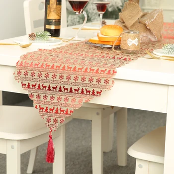 

35*180cm Christmas Red Table Flag Cloth Tablecloth Christmas Flag Home Party Restaurant Decorative Santa Tassel About 11cm