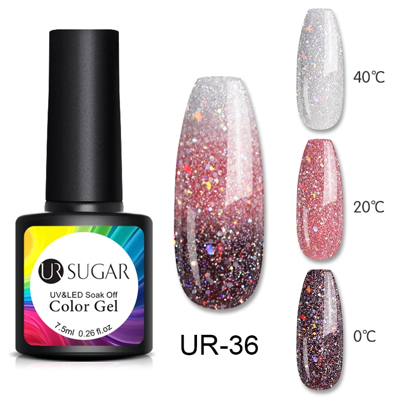new36 Ur Sugar 7,5 мл термальный блеск замачиваемый УФ-гель голографический лак температура меняющий цвет Лак Гель-лак для ногтей Декор - Цвет: new36