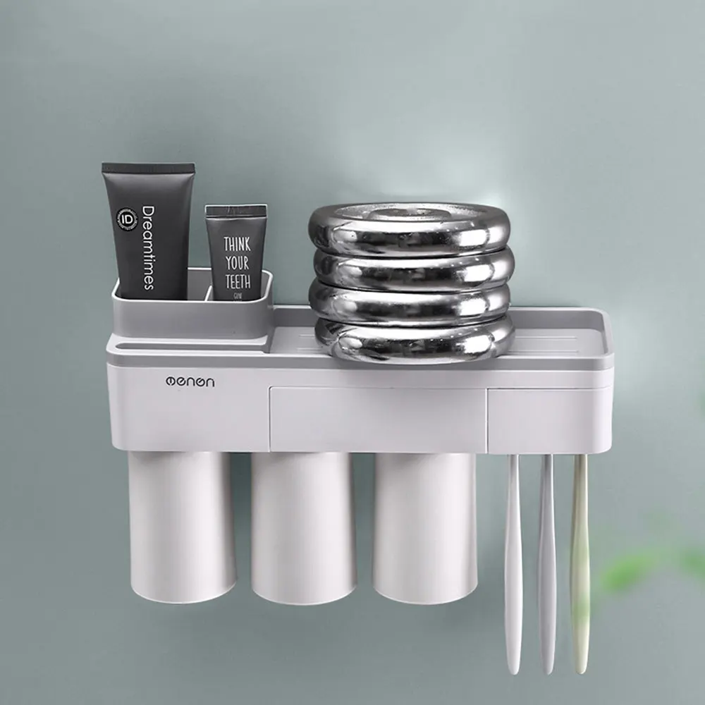 

Creative Magnetic Toothbrush Holder With Toothpaste Squeezer With Cups For In Bathroom Accessories Storage Rack