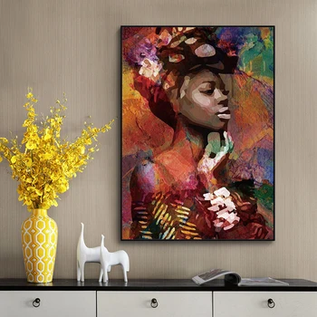 

Women Portrait Canvas Painting Abstract Africa Girl Posters and Prints Cuadros Wall Art Picture for Living Room Decor