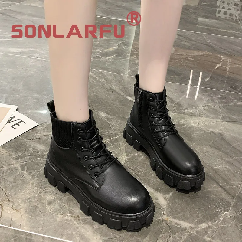

SONL ARFU Mid-Calf Black girl student Korean all-matching short boots autumn and winter New handsome motorcycle boots slimming