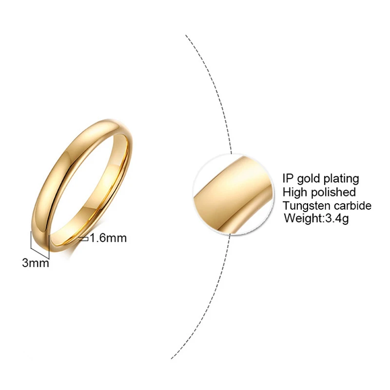 Vnox Classic 3mm Plain Women Ring Anti Scratch Tungsten Basic Wedding Rings Minimilist Lady Jewelry