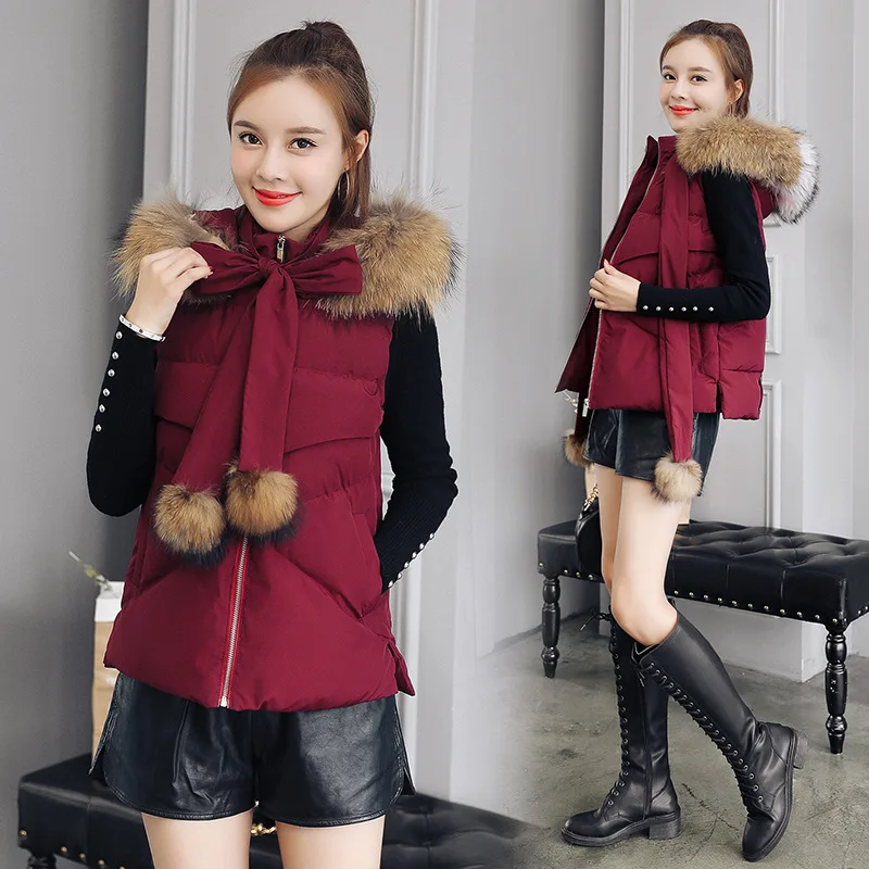 

Cotton Vest Female Short 2019 Winter New Style Korean-style Sweet Lace-up Bow Slim Fit Slimming Hooded Vest Fashion