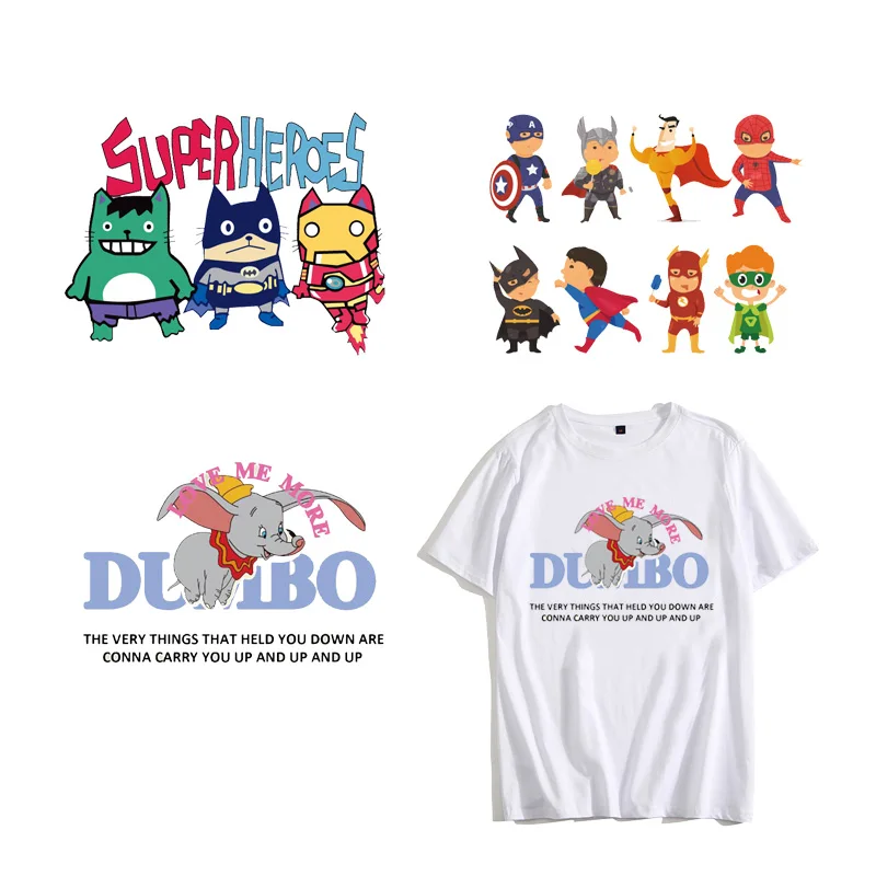 

Animation Super Hero Letter Luffy Dumbo Iron on Patches Heat Transfer Stickers DIY T-shirt Badges Clothing Applications Decor F