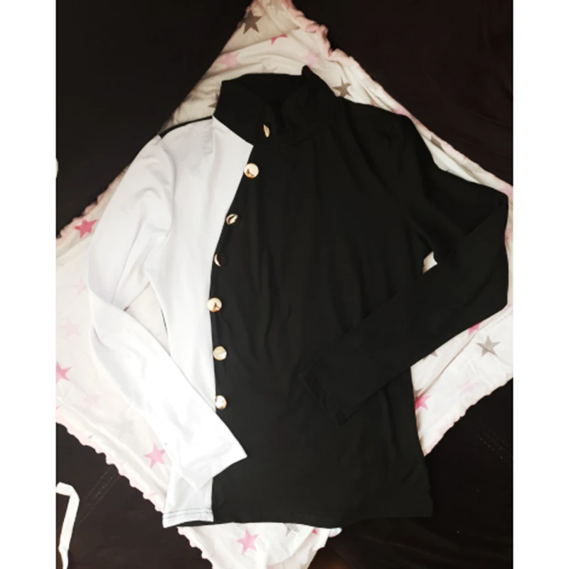 Футболка с длинным рукавом в стиле панк уличная черная футболка с пуговицами Femme Harajuku Графические футболки Женская Корейская одежда SJ4639R