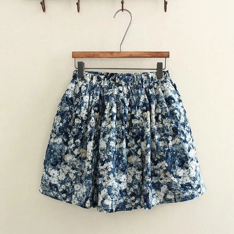 

S4232 New Products Summer Vintage Floral-Print Half-length High-waisted Slimming Short Skirt A- line Skirt Loose Pants Women's A