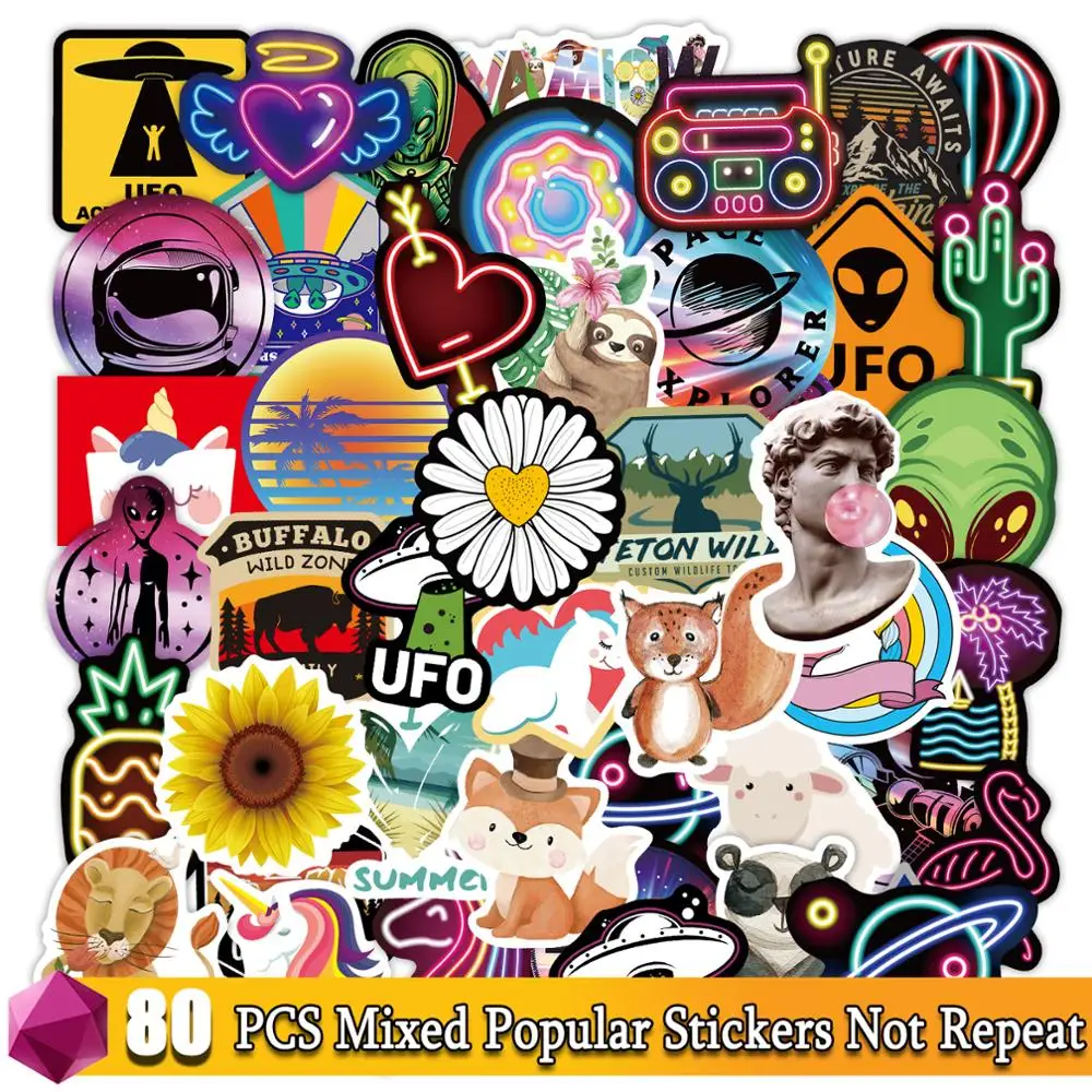 

80 Pcs Vaporwave Stickers Mixed Popular Cute Cartoon Animals Anime Sticker for Laptop Bicycle Phone Water Bottle Suitcase Decal