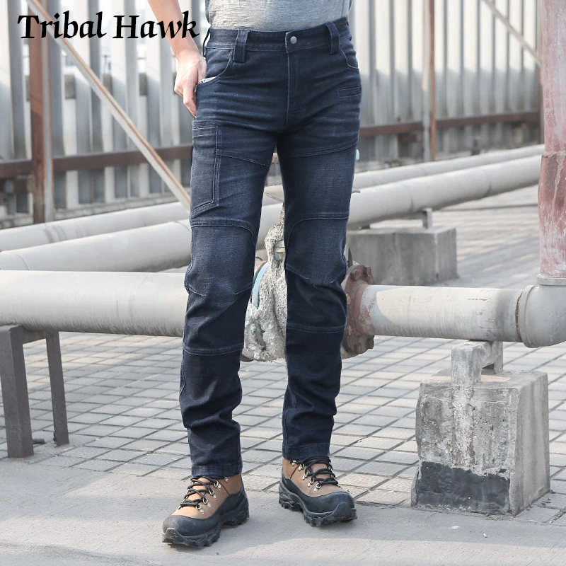 

New Men Tactical Jeans Denim Pants Stretchy Jeans Trousers Military Style Army SWAT Combat Multi Pocket Commuter Cotton Pants