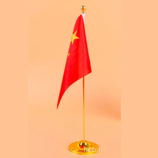 

Quality Sigle Pole Gold Table Desk 14X21CM Flag with 38CM pole, Custom print your logo & graphic Desk Silver Flag pole
