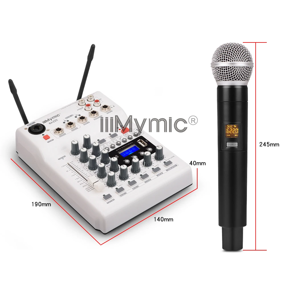 IiiMymic аудио DJ микшер KTV Микрофон Моно USB AUX вход 2 канала ручной UHF беспроводной микрофон 48 В фантомное питание для KTV