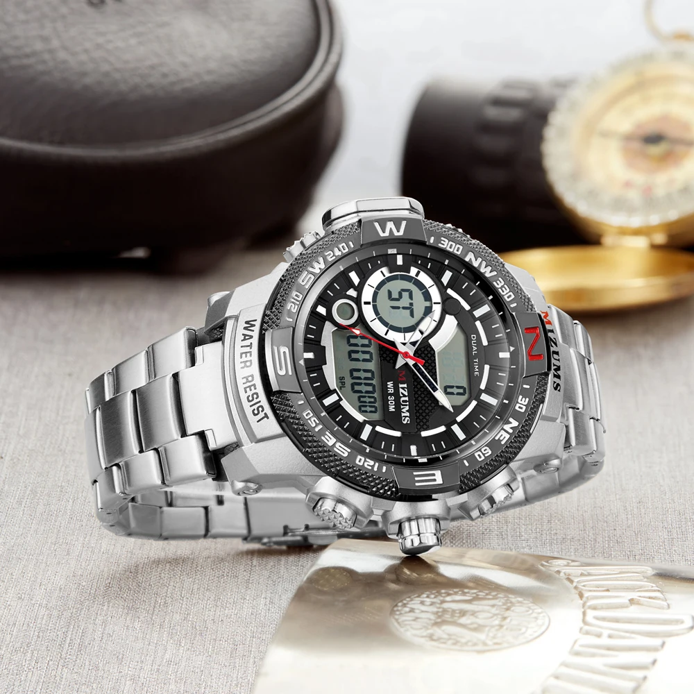 Analog Digital Watches Men Led Full Steel Male Clock Men Military Wristwatch Quartz Sports Wrist Watch Man Reloj Hombre Mizums drop shipping 2019 (11)