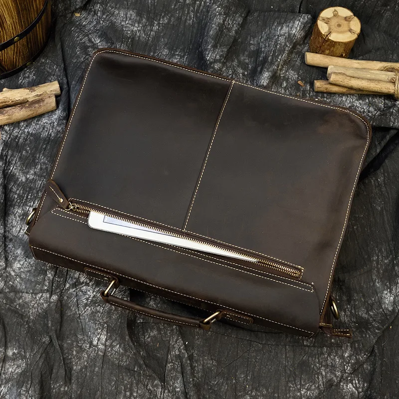 Dark Brown Unisex Large Leather Travel Laptop Bags Briefcase