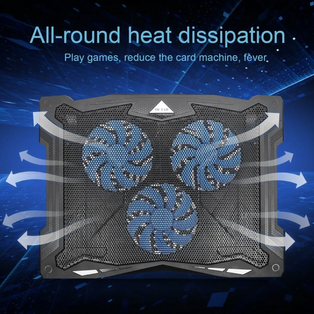 Laptop Cooler Pad 17 inch Gaming Laptop Cooling 3 Fan Two USB 2.0 ports 1100RPM LED light fans Notebook Stand for Laptop